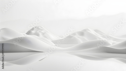 3D rendering of an abstract light white landscape background with white mountains and hills near water. Ice Mountain. White cold terrain  background image