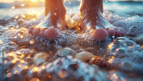  Fragments of human legs in seawater at the resort,Generated by AI photo