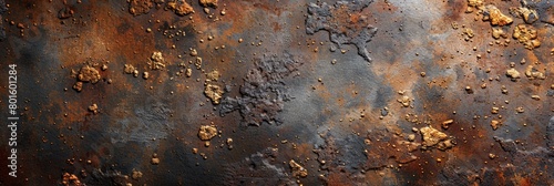 A flat texture of rusted metal with visible wear and tear, perfect for creating realistic effects in design projects. The background features an aged surface with brown tones, showcasing the unique