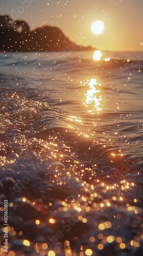 Sun Setting Over Ocean and Beach