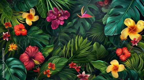 Vibrant tropical flora with a splash of butterfly charm