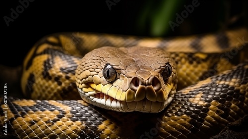 Close-up view of beige snake , anaconda, looking at the camera © alesia0604
