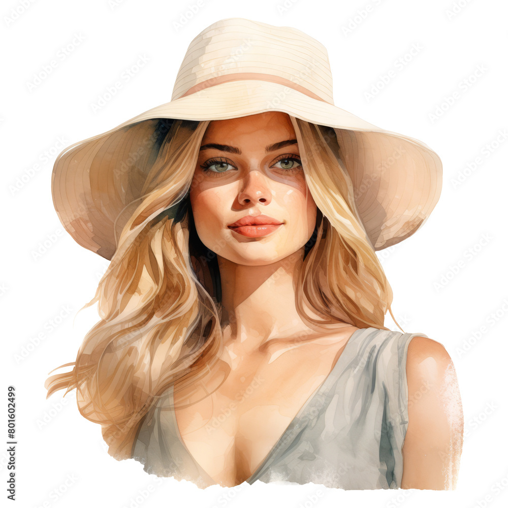 Beautiful Summer Lady Isolated Detailed Watercolor Hand Drawn Painting Illustration Beautiful Summer Lady Isolated Detailed Watercolor Hand Drawn Painting Illustration