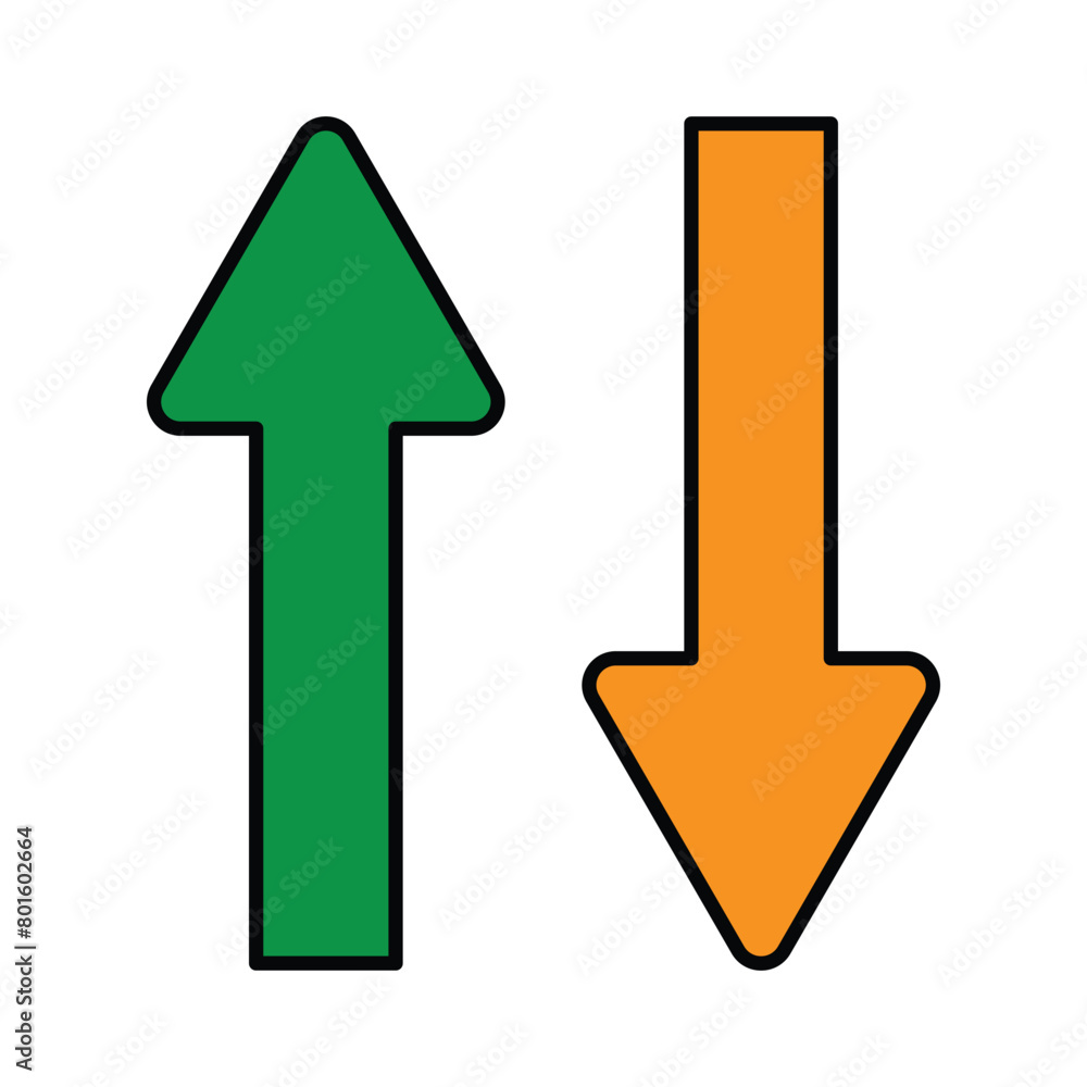 Green Up and Orange Down Arrow Icons with Rounded Edges. Realistic up and down arrow icon. Vector illustration. Eps file 17. Green Up and Orange Down Arrow Icons with Rounded Edges. Realistic up and down arrow icon. Vector illustration. Eps file 17.