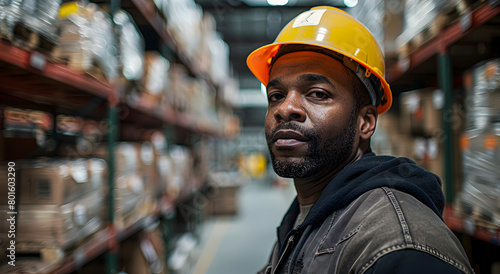 A helmeted worker in a warehouse. © lutsenko_k_