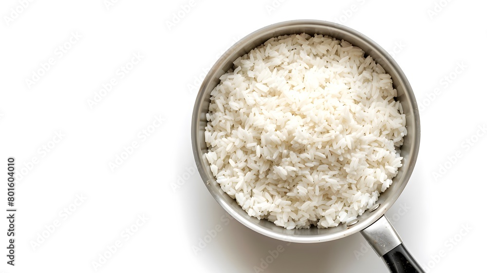 Top view shot capturing rice in a pan. Top view shot capturing rice in a pan.