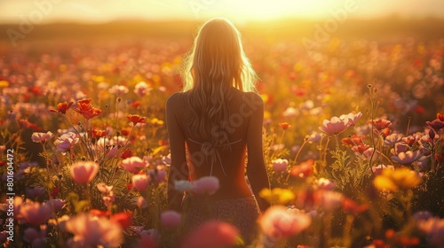 Woman Standing in Field of Flowers