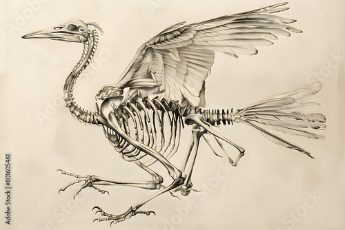 Detailed Monochrome Depiction of Avian Skeleton Structure: Wonders of Ornithological Anatomy photo