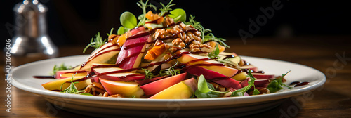 A fresh and crunchy salad with shredded beets, carrots, and apples, topped with a zesty apple cider vinaigrette. photo