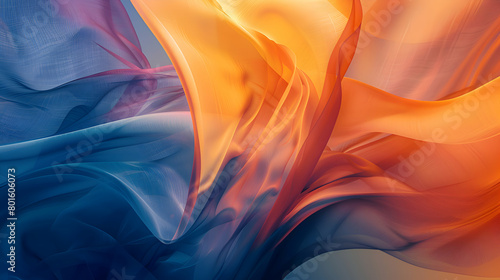 A vibrant abstract wallpaper featuring soft lines and geometric shapes in electric blue and fiery orange, captured with a deep focus lens for clarity and contrast photo