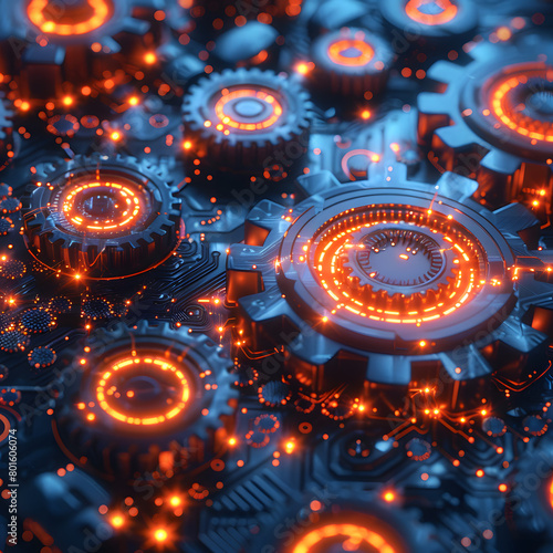 High-Tech Illustration of Abstract Digital Background with Gears and Canvas