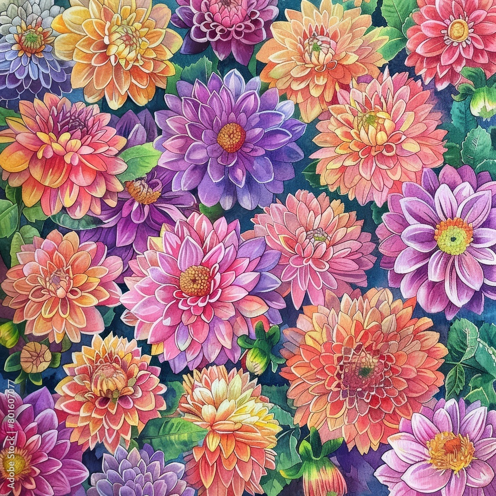 A field of colorful dahlias. A field of colorful dahlias.