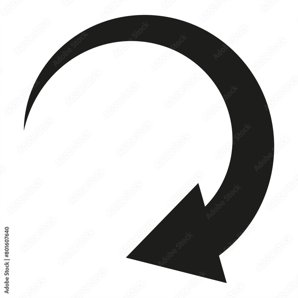 Large black curved arrow pointing downward - stock vector Large black curved arrow pointing downward - stock vector