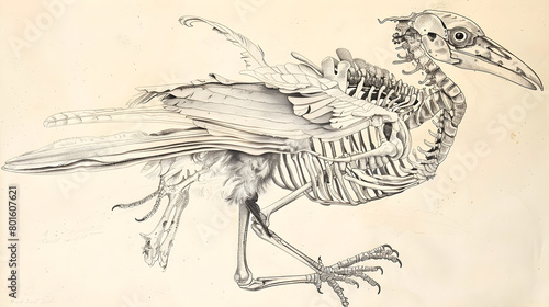 Detailed Monochrome Depiction of Avian Skeleton Structure: Wonders of Ornithological Anatomy photo