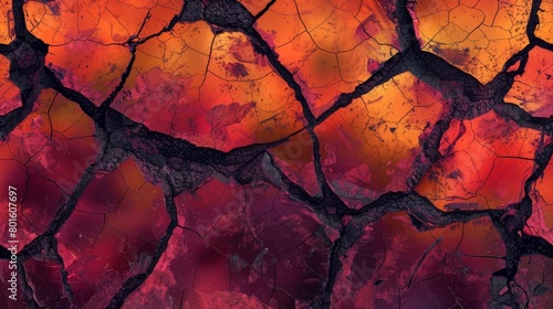 An abstract pattern inspired by the cracked textures and vibrant colors of volcanic glass commonly known as obsidian..