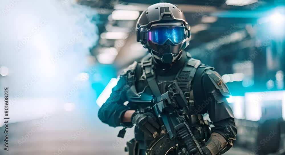 Futuristic soldier with advanced combat helmet and digital HUD interface Cyber warfare and digital technology concept Futuristic soldier with advanced combat helmet and digital HUD interface Cyber warfare and digital technology concept