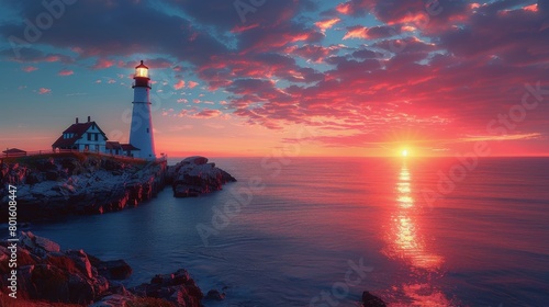 Lighthouse on Rocky Shore