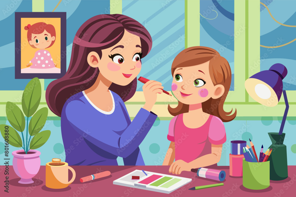 A mother teaching her daughter how to apply makeup A mother teaching her daughter how to apply makeup