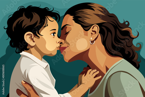 A mother tenderly kissing her child's forehead