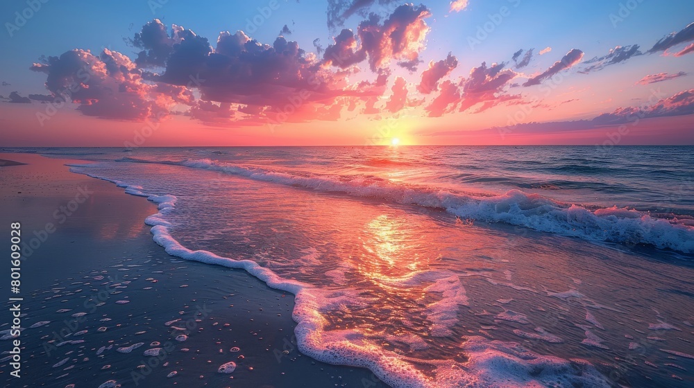 Majestic Sunset Over Ocean With Waves