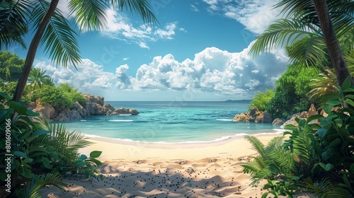 Tropical Beach With Palm Trees