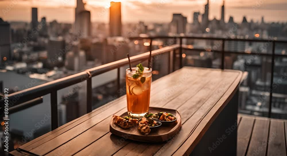Rooftop bar with a beautiful city skyline view Rooftop bar with a beautiful city skyline view