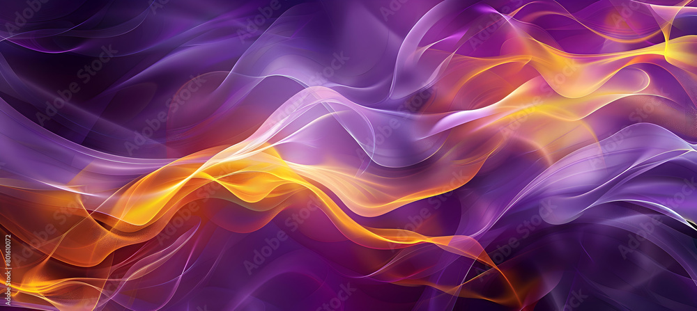 Obraz premium A wallpaper design with dynamic, soft geometric shapes and smooth, flowing lines in a palette of deep purple and sunshine yellow, resembling a high-definition photograph