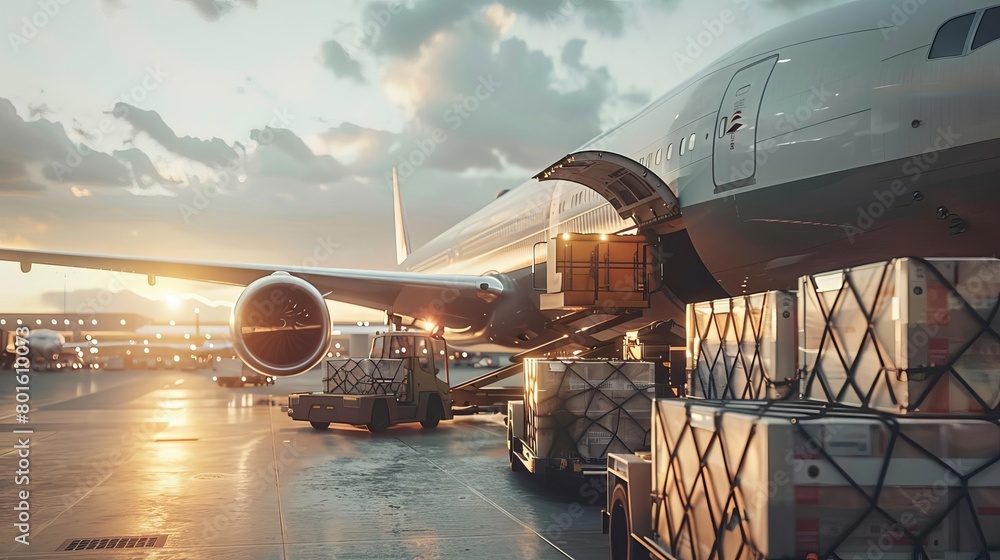 © Bijac - air cargo freighter loading luggage and freight with high loader at airport global logistics import export concept © Bijac - air cargo freighter loading luggage and freight with high loader at airport global logistics import export concept