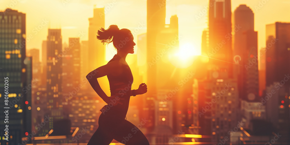 Young jogger pausing to stretch on a city bridge at sunrise, with the skyline in the background on early morning. Healthy lifestyle. Young jogger pausing to stretch on a city bridge at sunrise, with the skyline in the background on early morning. Healthy lifestyle.