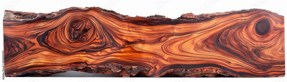 The grain of Rosewood, valued for its deep, reddish tones and intricate patterns, reflects a natural artistry, isolated on white background The grain of Rosewood, valued for its deep, reddish tones and intricate patterns, reflects a natural artistry, isolated on white background