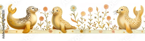 A set of playful seals in a Scandinavian style, perfect for creating a charming and delightful scene