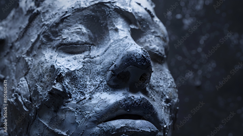 A close view of a cracked clay sculpture portraying interracial human face. A close view of a cracked clay sculpture portraying interracial human face.