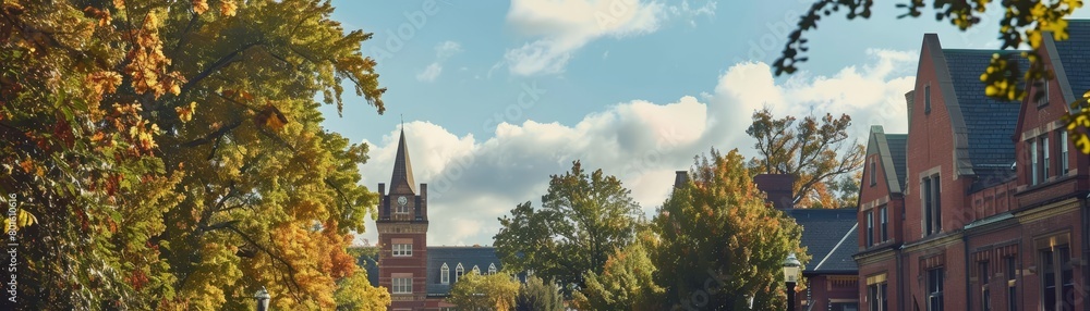 An establishing shot of a beautiful college campus in the fall An establishing shot of a beautiful college campus in the fall