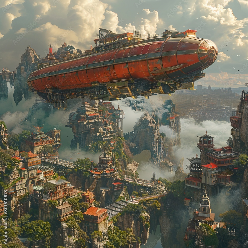 Join a daring airship journey, crossing treacherous terrain and
