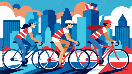 Dressed to Ride Decked out in their most patriotic outfits cyclists make their way around the city in a dazzling display of national pride.. Vector illustration
