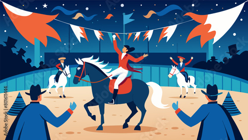 As the show comes to an end the riders and horses take their final lap around the arena a triumphant celebration of the nations independence and unity. Vector illustration
