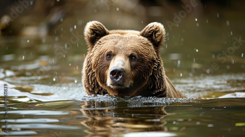 brown bear ursus arctos swimming in water wildlife photography illustration photo