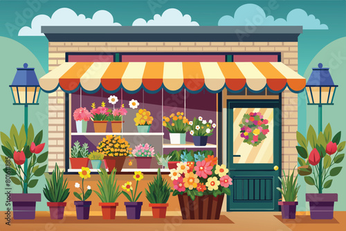 a cartoon illustration of a house with flowers and a fire place.