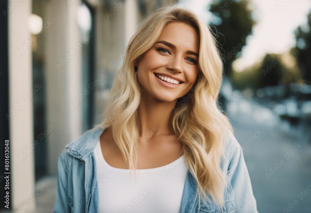 young woman casual wearing pretty blonde Smiling clothes