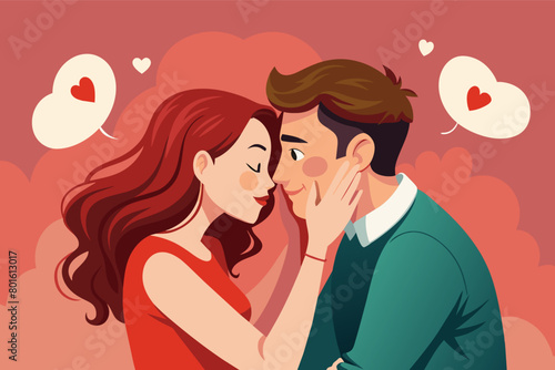 A man leaning in to whisper words of love to his partner, his breath warm against her ear