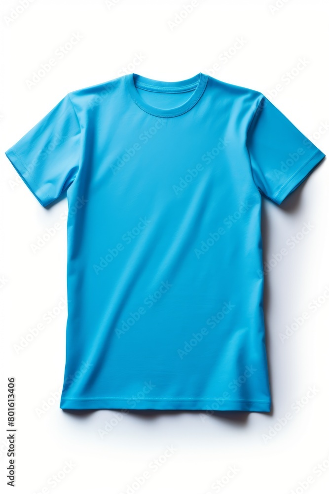 a blue T-shirt lies on a white background a blue T-shirt lies on a white background