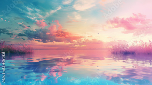 Pastel Dreamscape: A Serene Sunset Symphony photo