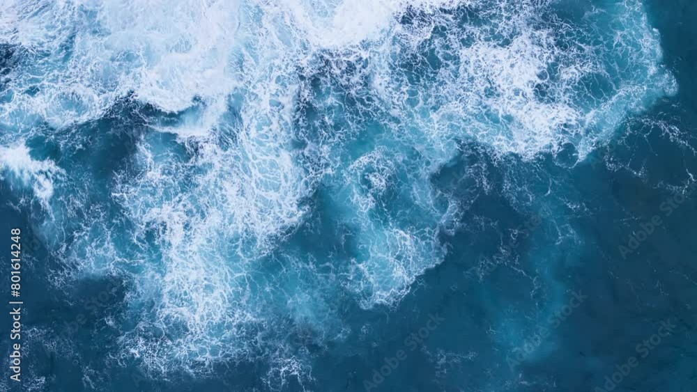 Big power ocean waves with white foam. Aerial top view footage of fabulous sea tide on a stormy day Big power ocean waves with white foam. Aerial top view footage of fabulous sea tide on a stormy day