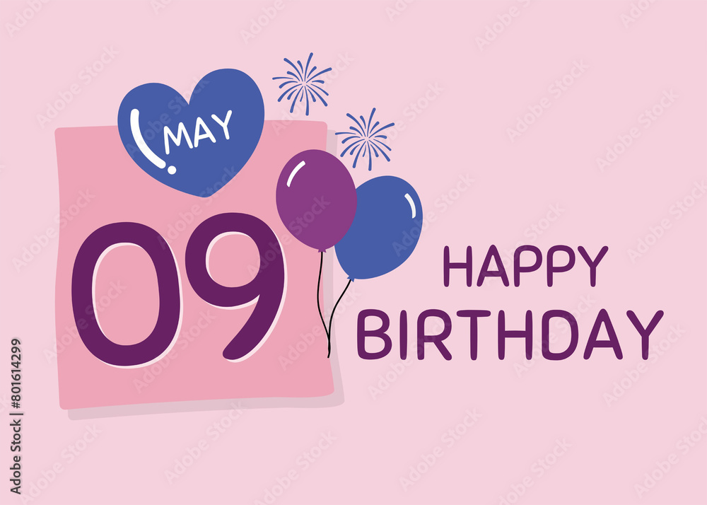 Happy Birthday 9 May Greetings Card design, Cheerful Birthday Wishes