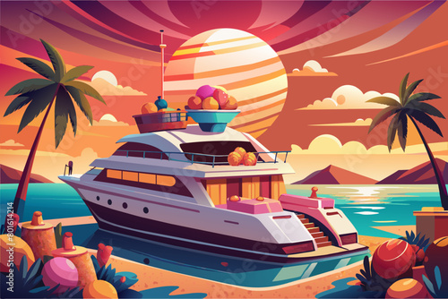 A luxurious ice cream yacht, offering exclusive sunset cruises with decadent dessert options