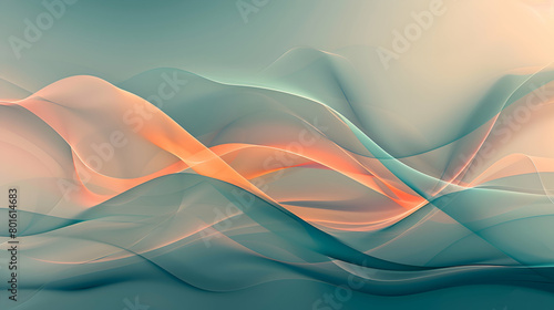 Abstract wallpaper design with soft lines and geometric shapes in a calming blend of teal and peach, captured with high-definition camera techniques
