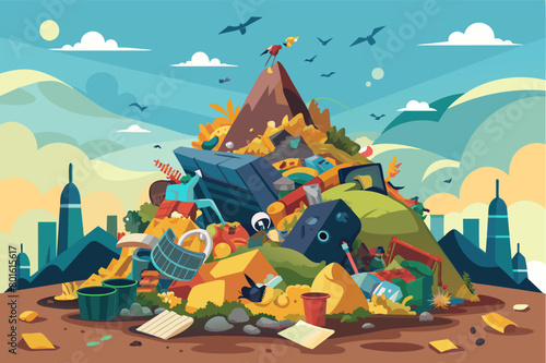 A landfill overflowing with garbage, a visual representation of the mounting problem of solid waste pollution