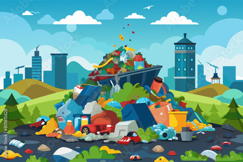 A landfill overflowing with garbage, a visual representation of the mounting problem of solid waste pollution photo