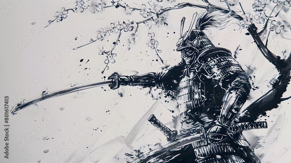 Obraz premium Abstract ink drawing of a samurai. Japanese style art.