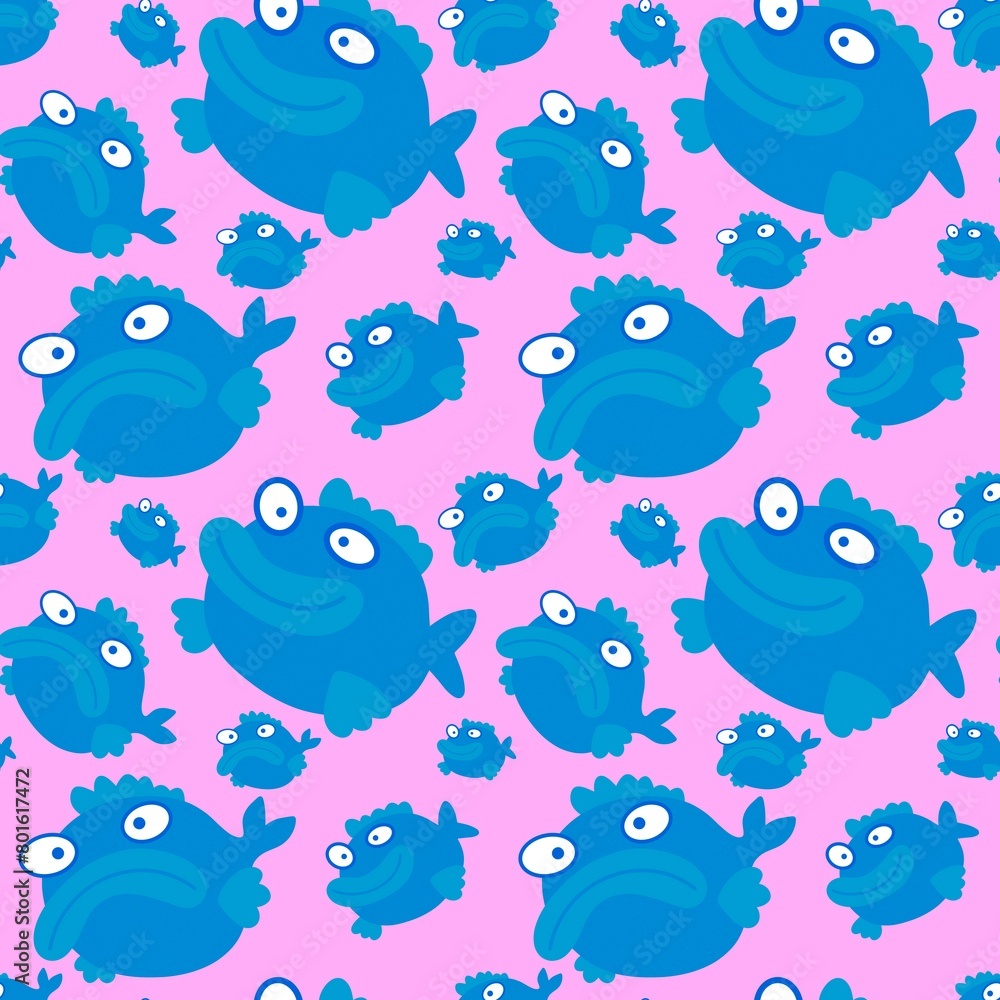 Obraz premium Cartoon sea animals seamless fish pattern for wrapping paper and fabrics